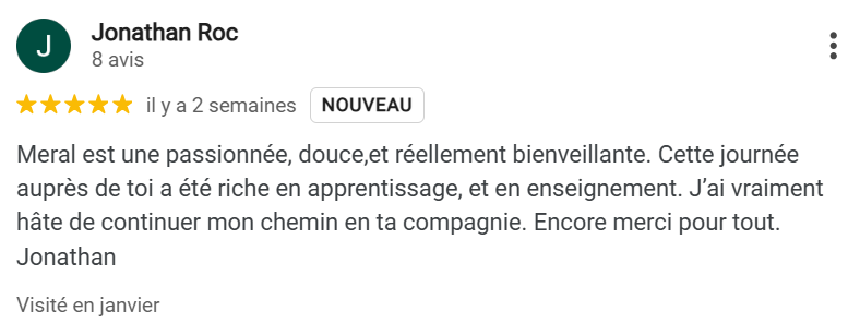 Avis Google 5 étoiles sur la formation Reiki 77 de Meral Per.